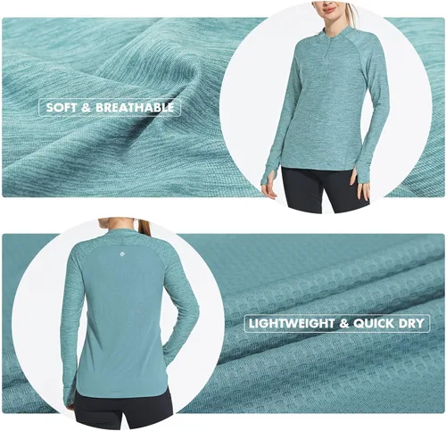 Miniatura 2 de BALEAF Camisas de secado rápido para mujer de manga larga para correr senderismo entrenamiento UPF50 SPF ligera sin botones