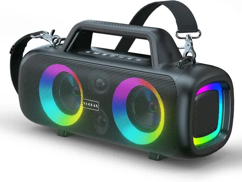 Altavoz Bluetooth portátil inalámbrico, sonido fuerte de 140 W de pico con 2 subwoofers y refuerzo de graves, altavoz impermeable para exteriores