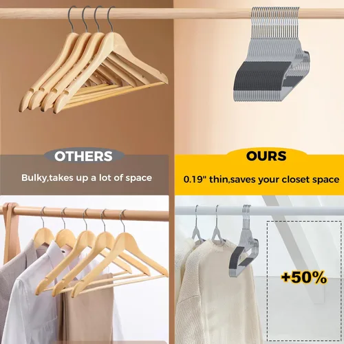 Miniatura 4 de Perchas de ropa de calidad, paquete de 50 unidades, perchas de plástico sin terciopelo para ropa, juego de perchas resistentes para abrigos, perchas