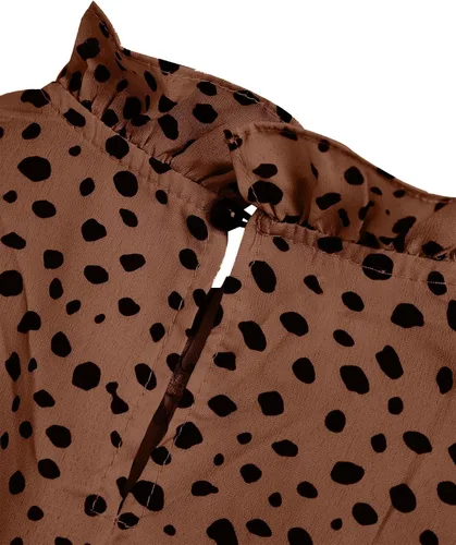 Miniatura 4 de Remidoo Blusa de manga abombada con cuello alto falso y estampado de leopardo para mujer