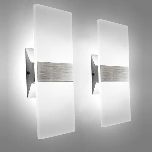 KICAAO Juego de 2 apliques de pared modernos, luz LED de pared de 10 W, luz blanca de 6000 K hacia arriba y hacia abajo, iluminación de pared Blanco