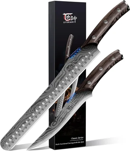 SYOKAMI Juego de cuchillos para rebanar brisket, cuchillos de trinchar y deshuesar para carne y pavo, juego de cuchillos de cocina de acero de alto
