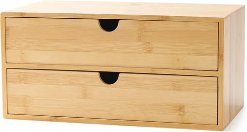 Organizador de cajones de escritorio de bambú, organizador de escritorio de 2 cajones con cajones, caja de organización de almacenamiento de