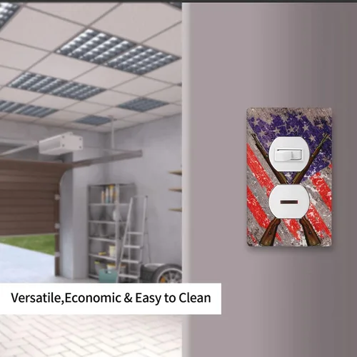 Miniatura 6 de Placa de pared para receptáculo de pared con bandera estadounidense, escopeta, dúplex, 1 placa de interruptor de banda y cubierta de toma de Retro