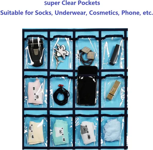 Miniatura 5 de Tabla de bolsillo para el aula para calculadora de teléfono, organizador de joyas para colgar sobre la puerta, armario colgante con 30 bolsillos Azul
