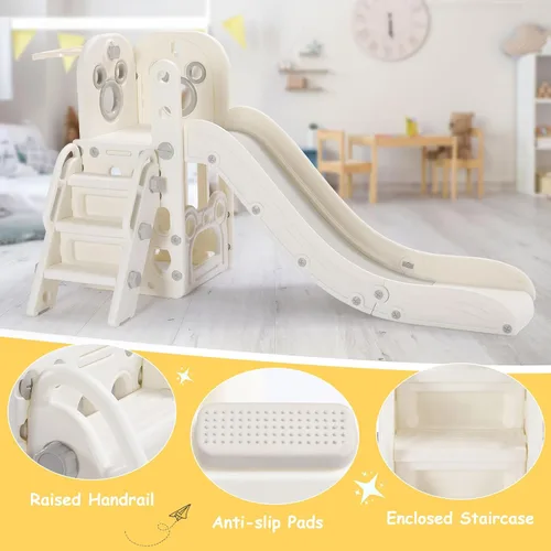 Miniatura 4 de MAMIZO Tobogán 6 en 1 para niños pequeños, tobogán extra largo para niños, juego de escalada para interiores y exteriores, con aro de baloncesto