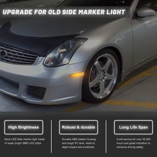Miniatura 4 de Lámparas de marcador lateral LED para Infiniti G35/V35 Coupe Skyline V35 Lente transparente ámbar Led rueda intermitente luces de señal de giro