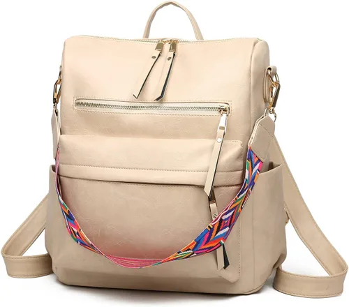 Miniatura 2 de Mochila para mujer bolsa de viaje de moda multiusos bolso de diseñador para mujer bolso de hombro de piel sintética Beige 123W x 134H x 63T Portátil