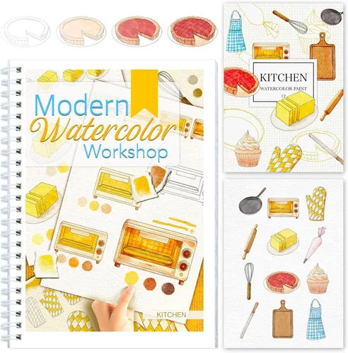 Miniatura 14 de Libro de trabajo de acuarela paso a paso – 12 páginas para colorear de acuarela – 100% algodón 300 gsm/140 lb papel de acuarela – Regalo