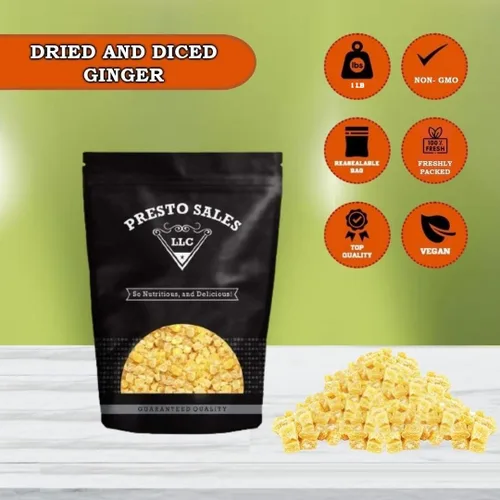 Miniatura 3 de Presto Sales Crystallized Ginger Pieces - Piezas de jengibre confitado seco sin sulfuro de 16 onzas Piezas de 0.198 a 0.198 pulgadas Todo