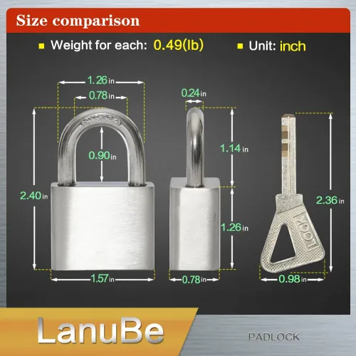 Miniatura 2 de LanuBe Candados marinos de acero inoxidable 304 con igual llave para uso en exteriores, cuerpo de 1-9/16 pulgadas de ancho, cuerpo de acero