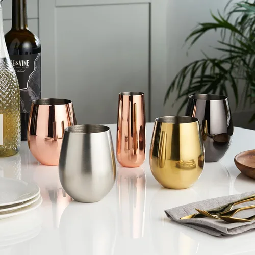 Miniatura 6 de Viski Copas de vino de acero inoxidable Gunmetal, vasos de vino modernos, copas elegantes para vinos tintos y blancos, regalos de boda, vacaciones