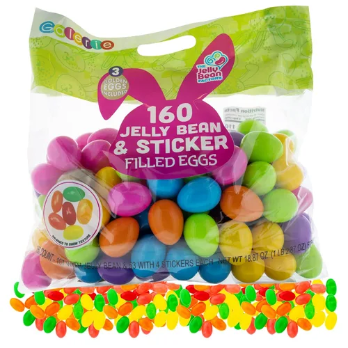 Miniatura 8 de Huevos de Pascua rellenos de caramelo de plástico a granel con gomas de gelatina y calcomanías, rellenos de cesta, bolsa surtida de 45 (bolsa de 45)