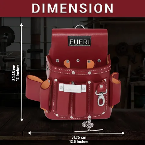 Miniatura 6 de FUERI Bolsos de Herramientas de Cuero para Carpintero y Electricista, Cinturón Organizador de 4 Bolsillos Profesional de Alta Resistencia