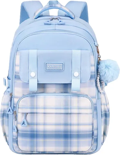 Miniatura 11 de Linda mochila universitaria para laptop para mujer, bolsa de computadora estética de gran capacidad, mochila kawaii rosa con colgante (beige)