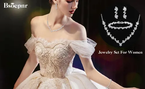 Miniatura 3 de Bridal Jewelry Set for Wedding Jewelry Sets for Women Cubic Zirconia Necklace Dangle Earrings Bracelet Set Hypoallergenic Wedding Jewelry For Bride