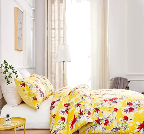 Miniatura 5 de DaDa Bedding - Funda de edredón con diseño floral amarillo radiante, colibríes, flores rojas, jardín, con fundas de almohada, brillante, vibrante