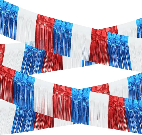 Miniatura 20 de Paquete de 4 cortinas flotantes negras con flecos, guirnalda de flecos metálicos con borlas brillantes, decoraciones flotantes para remolque