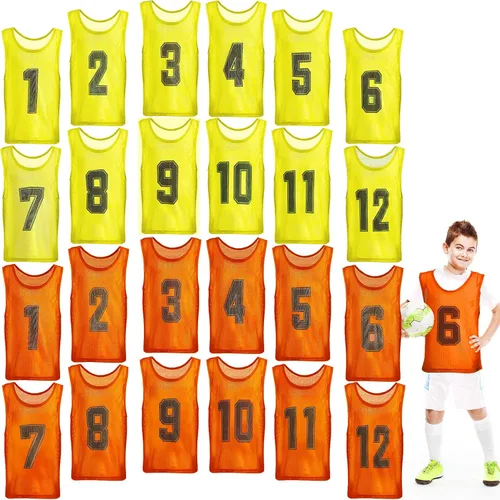 Miniatura 10 de Hercicy 24 piezas Pinnies para jóvenes, Pinnies de fútbol para entrenamiento, Chaleco para adultos, Malla reversible, Jersey de fútbol numerado