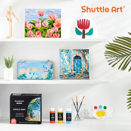 Miniatura 8 de Pintura acrílica Shuttle Art, juego de pintura acrílica de 25 colores, botellas de 2 oz/60 ml, pintura de pigmentos ricos para artistas, Regular