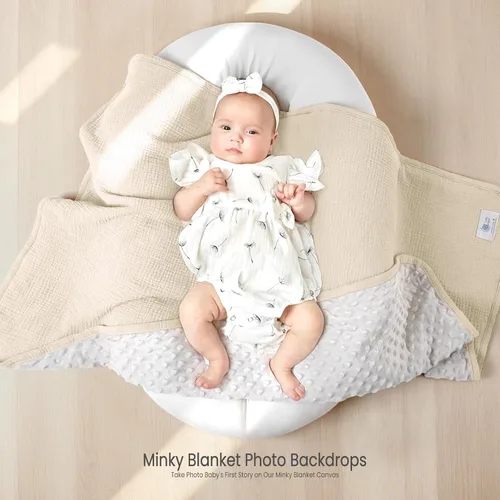 Miniatura 3 de lulumoon Mantas para Bebé Unisex para Recién Nacidos: Respaldo Térmico Minky con Puntos - Manta de Recepción de Muselina para Esenciales de Bebé