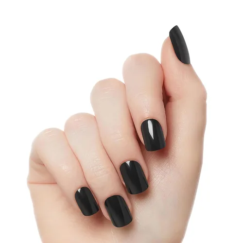 Miniatura 2 de KISS Gel Fantasy, uñas a presión, pegamento de uñas incluido, 'Aim High', negro, tamaño corto, forma cuadriculada, incluye 28 uñas, 0.07 onzas