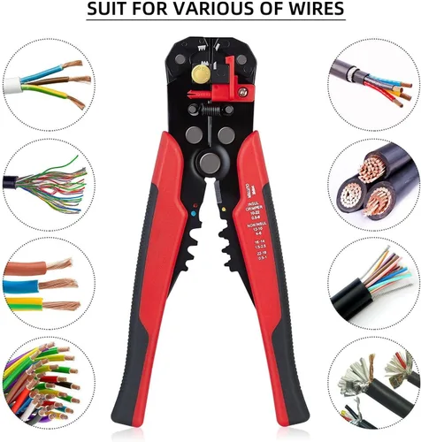 Miniatura 3 de Cortador de alambre autoajustable 5 en 1, herramienta multifuncional para prensado de cables, engarzado, corte, 10-24 AWG, 0.2-6.0 mm², (rojo)