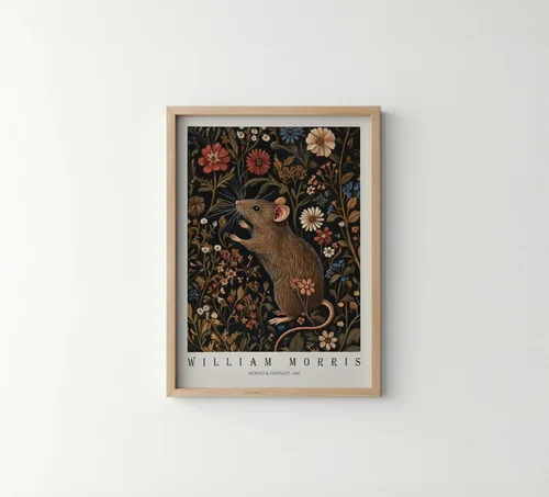Miniatura 35 de Póster con impresión artística de gato negro, estilo William Morris, floral retro de mediados de siglo, botánico, victoriano, Academia oscura