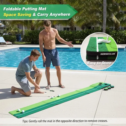 Miniatura 4 de SENSECLUB Verde de Golf Interior Plegable, Juego de Alfombra de Golf, Regalos de Golf para Hombres con Sistema de Recolección de Bolas