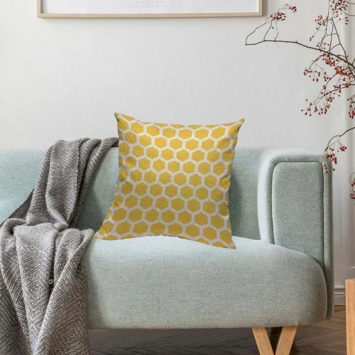Miniatura 4 de HOSNYE Funda de cojín con diseño de panales de abeja, color amarillo y blanco, patrón abstracto de algodón y lino para sofá, cama, sofá, automóvil