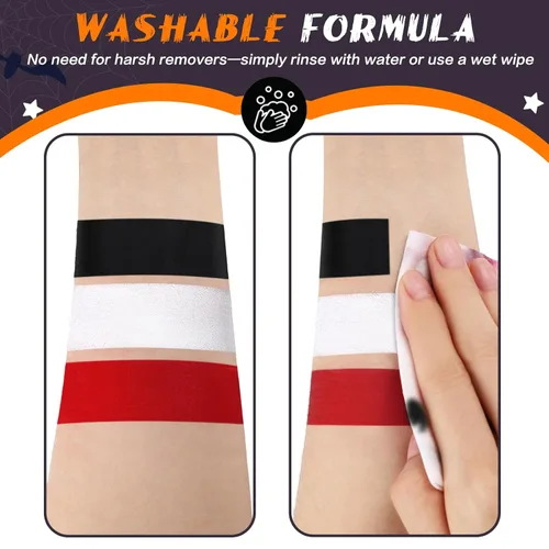 Miniatura 4 de BOBISUKA Pintura facial y corporal en barra negra lavable a base de agua, para Halloween, esqueleto, calavera, payaso, bromista, cosplay, SFX, ojos