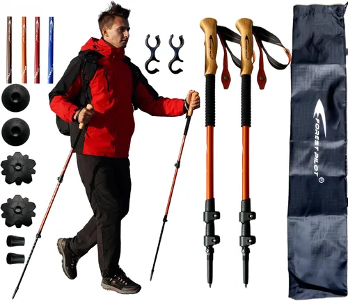 Miniatura 9 de FOREST PILOT Bastones de trekking – Aluminio ligero 7075 con cerradura abatible y accesorios todo terreno – Par de 2 bastones para senderismo