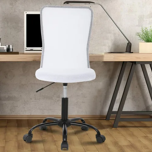 Silla de oficina, silla de computadora con soporte lumbar, ergonómica, respaldo medio, malla ajustable, altura ajustable, silla giratoria sin Blanco