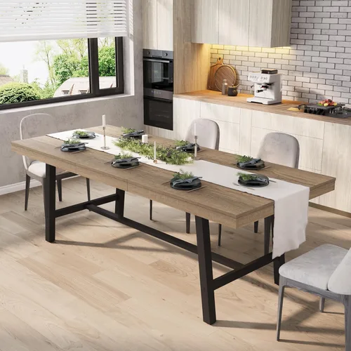 Miniatura 16 de GarveeHome Mesa de comedor industrial para 2-4 personas, mesa de cocina grande de 55.11 pulgadas de largo con marco de metal resistente, encimera