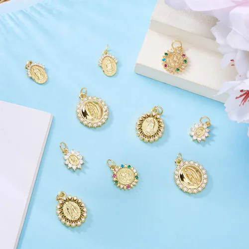 Miniatura 5 de Cheriswelry 10 dijes milagrosos de latón de oro de 18 quilates, circonita cúbica, para madre y maría, ovalados, de 0.51 a 0.79 pulgadas para Virgen