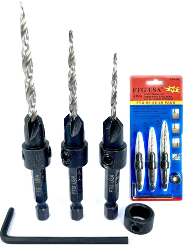 Miniatura 41 de FTG USA Juego de brocas avellanadoras de madera ajustable, 5 piezas, broca avellanadora #4 #6 #8 #10 #12 con broca cónica para carpintería
