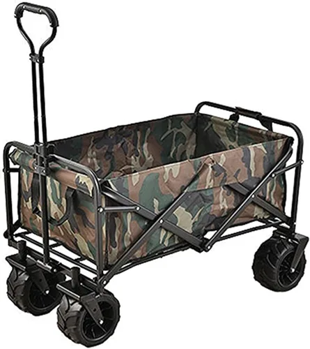 Bgarden - Carritos plegables para exteriores, con marco de acero, plegable, con bolsillos laterales, rueda de playa Camouflage