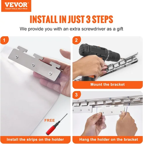 Miniatura 2 de VEVOR Cortina de tiras de PVC transparente, 84 pulgadas de alto x 60 pulgadas de ancho, 10 piezas con 50% de superposición para congeladores