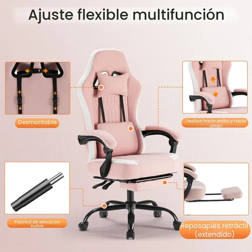 Miniatura 9 de Sweetcrispy Silla de videojuegos – Silla de escritorio ergonómica con reposapiés y soporte lumbar, altura ajustable con respaldo alto y reposabrazos