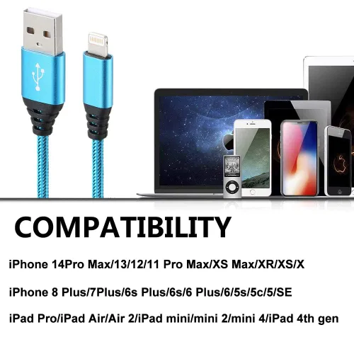 Miniatura 6 de Paquete de 5 cargadores para iPhone, 10 pies, con certificación MFi de Apple, cable Lightning de carga rápida, de nailon trenzado, USB-A a