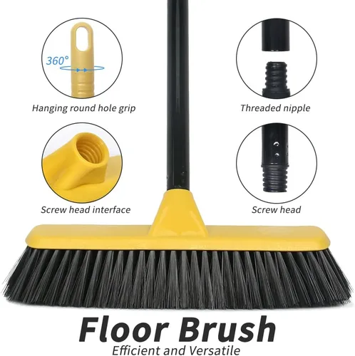 Miniatura 2 de Escoba de empuje con mango largo, cepillo de piso de cerdas suaves de 51.6 pulgadas, escoba de 12.2 pulgadas de ancho para limpiar baño, cocina