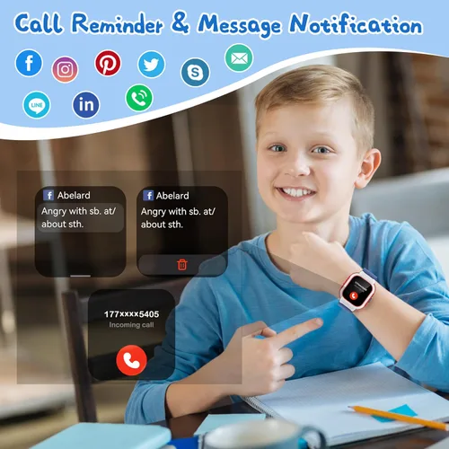 Miniatura 8 de Reloj inteligente para niños, IP68 resistente al agua, reloj de fitness para niños con esfera de reloj DIY de 1.4 pulgadas, monitor de frecuencia