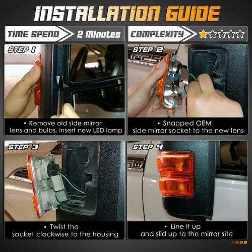 Miniatura 4 de HERCOO Lentes de luz de marcador de espejo lateral ámbar con LED Compatible con señal de giro de repuesto del mercado posterior para F250 F350 F450