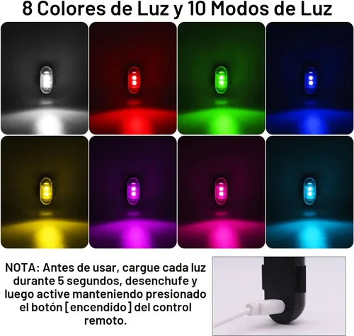 Miniatura 2 de 4 piezas de luces estroboscópicas LED inalámbricas con control remoto, 8 colores, carga USB, impermeables, luces de advertencia de emergencia