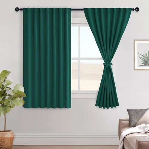 Miniatura 85 de Hiasan Cortinas opacas negras para dormitorio, cortinas opacas cortas de 45 pulgadas de largo, con aislamiento térmico, bolsillo para barra