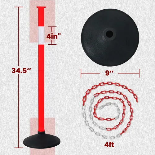 Miniatura 5 de [Paquete de 3] Conos de poste de delineador de tráfico ajustables con base de goma pesada y collares reflectantes, conos de seguridad