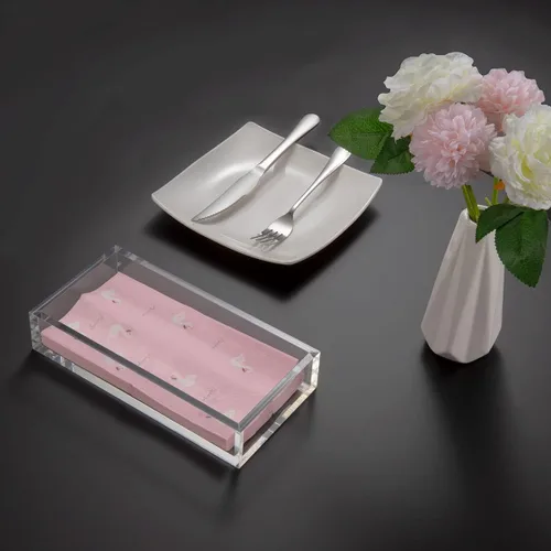 Miniatura 5 de HIIMIEI Servilletero de acrílico, soporte para toallas de invitados de acrílico de 0.315 in de grosor, soporte para servilletas de cóctel de mesa