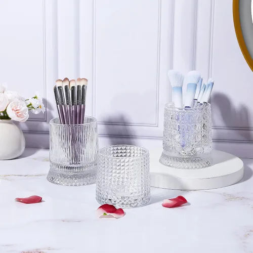 Miniatura 5 de DASITON Organizador de brochas de maquillaje, soporte de almacenamiento de brochas de cosméticos de cristal, organizador de maquillaje de vidrio