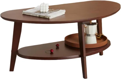 Miniatura 9 de NAVREX Mesa auxiliar moderna de mediados de siglo, mesas de centro ovaladas con almacenamiento para sala de estar, mesa central de madera maciza
