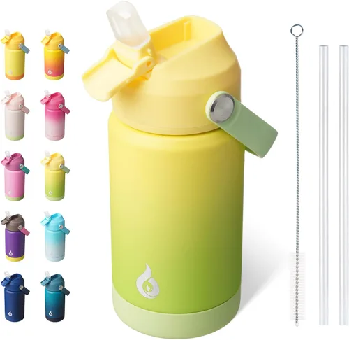 Miniatura 40 de BJPKPK - Botella de agua aislada con tapa de popote, 532 ml Botellas termo con boquilla suave, asa flexible y base antideslizante, libre de BPA, a